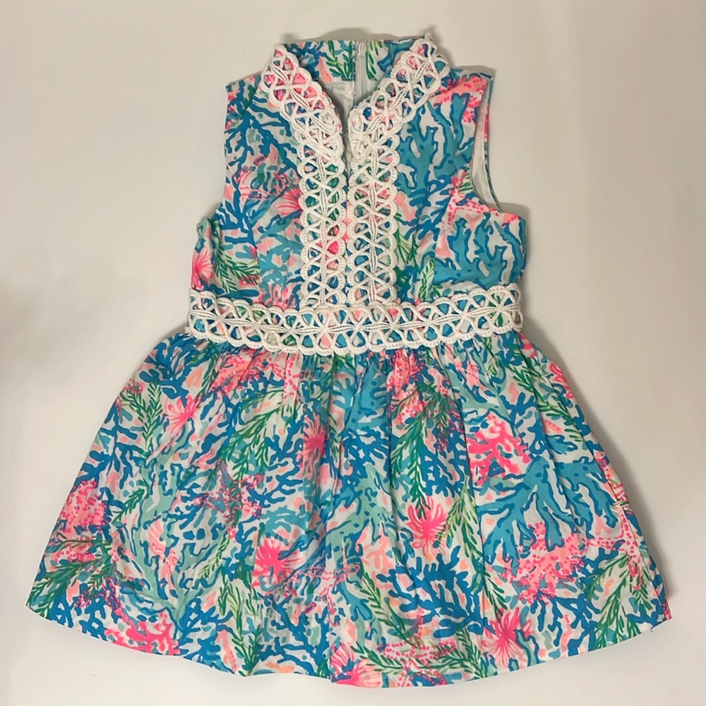 Lilly Pulitzer Girls Mini Franci Dress, Multi Coral Bay Small, Size 2T